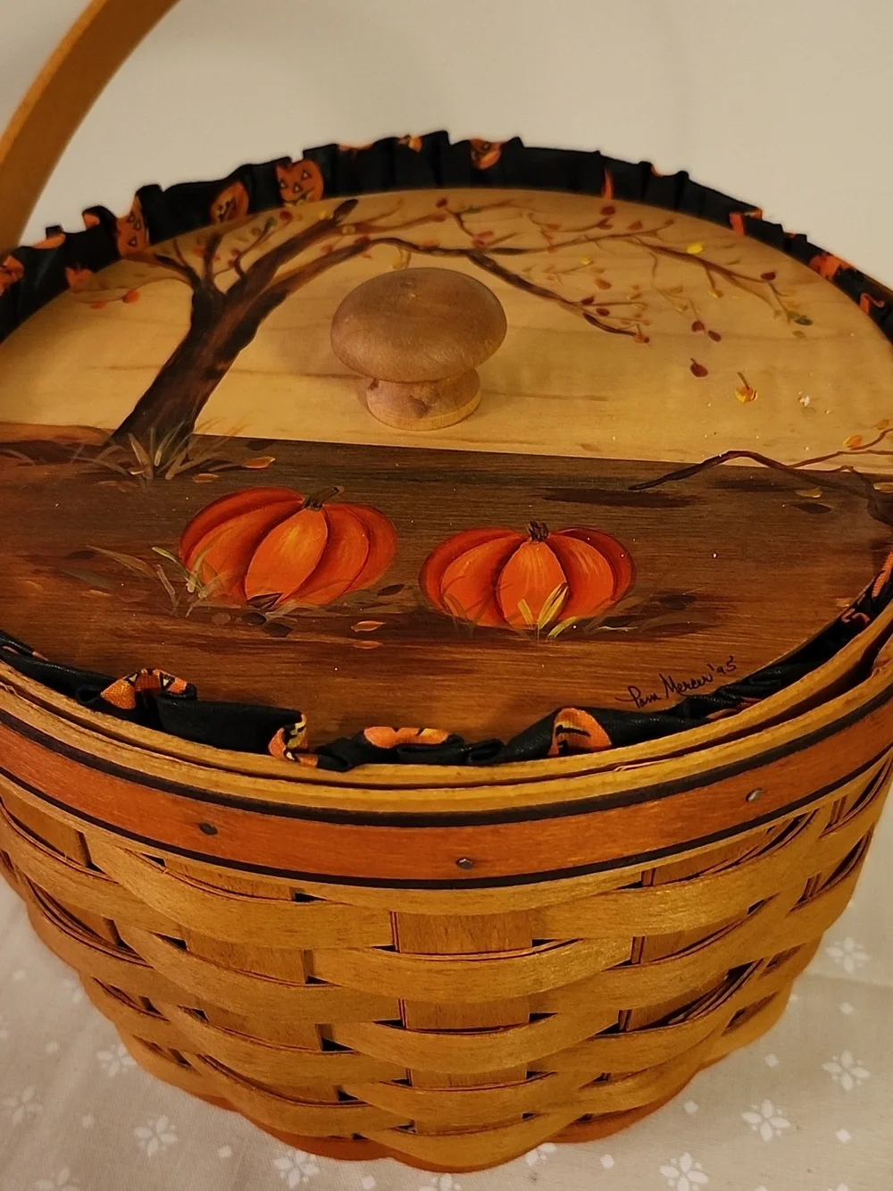 Longaberger 1995 Pumpkin Basket With Hand Painted Lid